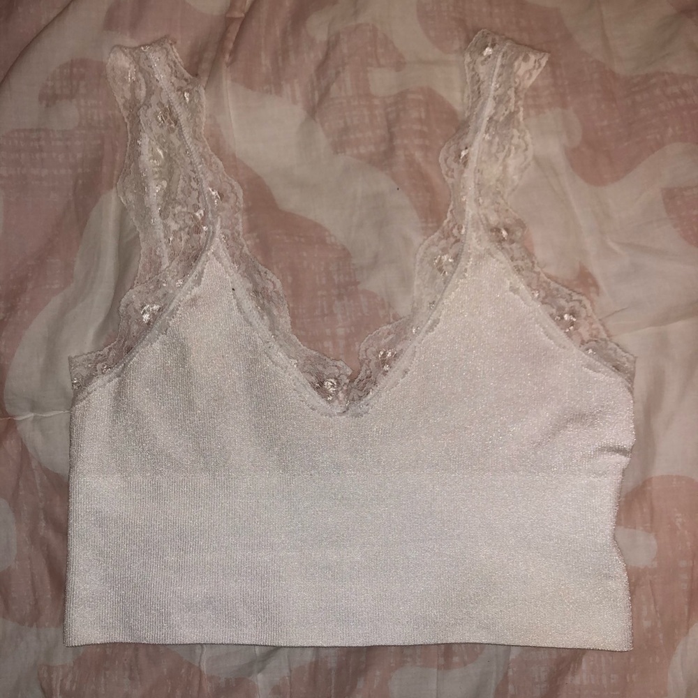 Urban Outfitters Gigi lace trim bra top in white